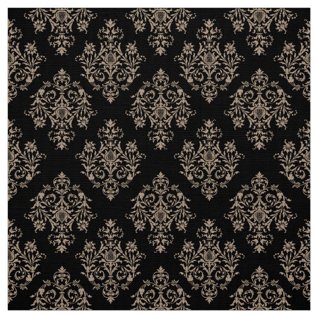 Ornate Baroque Black Damask-mönstertyg Tyg (Provkarta)