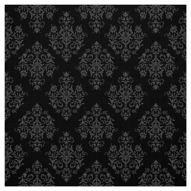 Ornate Baroque Black Damask-mönstertyg Tyg (Provkarta)