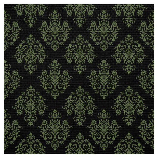 Ornate Baroque Black Damask-mönstertyg Tyg (Provkarta)
