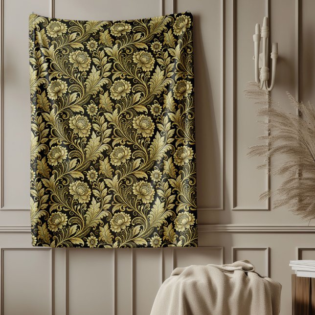 Ornate Baroque Blanket i Guld och Black Design Fleecefilt (Ornate Baroque Blanket in Gold and Black Design)
