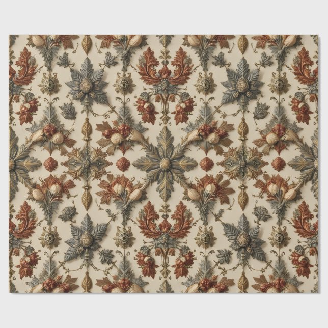 Ornate Baroque Christmas Pattern Wrapping Paper Presentpapper (Platt)