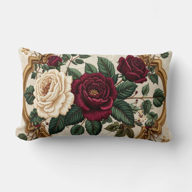 Ornate Baroque Roses Oval Frame Pillow - Luxury Bu Lumbarkudde (Framsida)