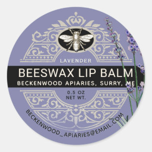 Ornate Beeswax Lip Balm Heraldic Bee Lavender Runt Klistermärke