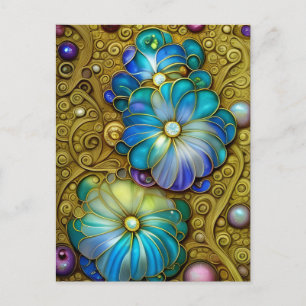 Ornate Blåa blommor Vykort