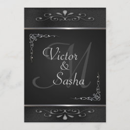 Ornate Black and Silver bröllop inbjuds Inbjudningar