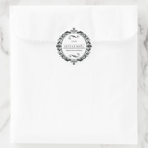 Ornate Black and White Joyeux Noël Stickers Runt Klistermärke