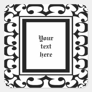 Ornate Black and White Stickers Fyrkantigt Klistermärke