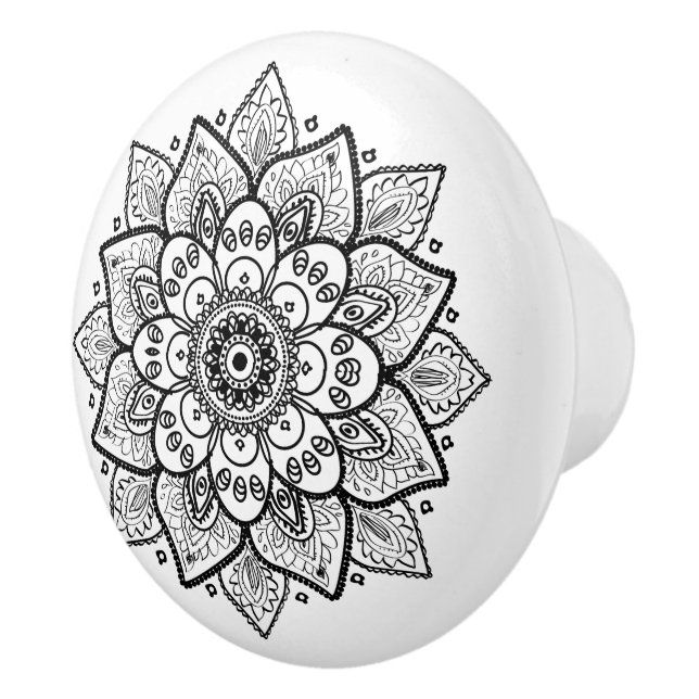 Ornate Black Blommigt Mandala Knopp (Höger)