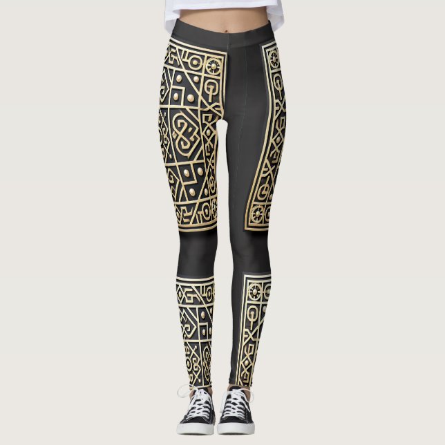 Ornate Black & Guld Baroque Leggings (Framsida)