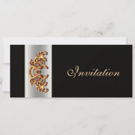 Ornate Black guld swirl Classy bröllopsinbjudan Inbjudningar