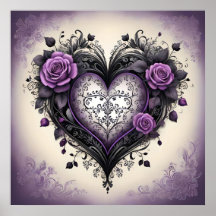 Ornate Black Lila Heart 💜 Gothic Vintage Stil