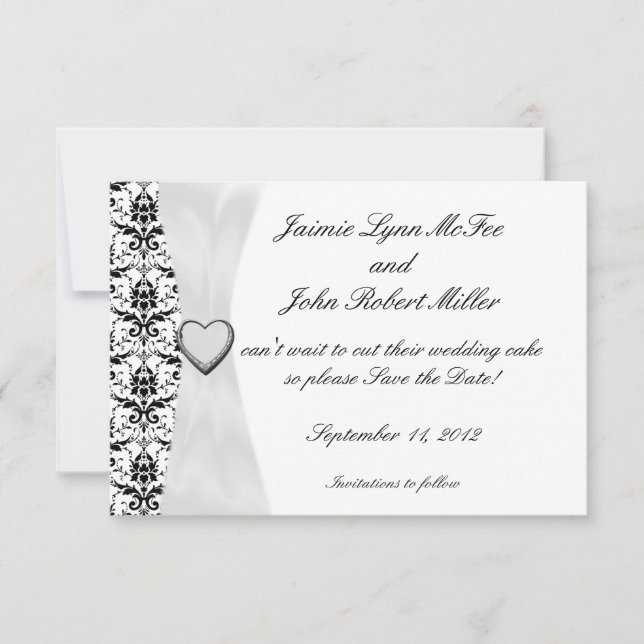 Ornate Black White Damask Spara datumkort Datumet (Framsida)