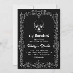 Ornate Black White RIP 20:e 30års födelsedag Inbjudningar