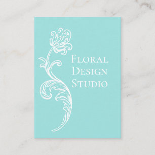 Ornate Blommigt Aqua and White Affärskort Visitkort