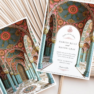 Ornate Blommigt Arch & Dome Islamic Bröllop Inbjudningar