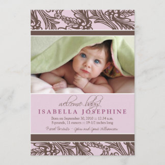 Ornate Blommigt Baby Birth Notification (lilac) Meddelande