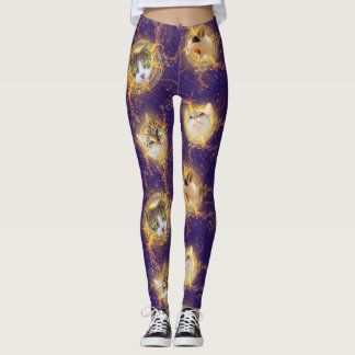 Ornate Blommigt Damask Cute Kattunge - Royal Lila Leggings