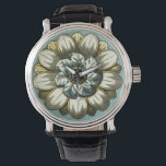 Ornate Blommigt Medallion on Light Blue Background Armbandsur<br><div class="desc">En ljusblå bakgrund fungerar som accent på den här ornerade blommigtens medalonmålning av Vision Studio. Lagrar av löv mångdubblar blommans skönhet och ge den mycket livskraftig. Köp den idag och låt den blomma in i ditt hem!</div>