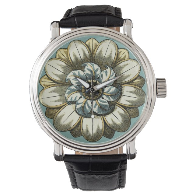 Ornate Blommigt Medallion on Light Blue Background Armbandsur (Framsida)