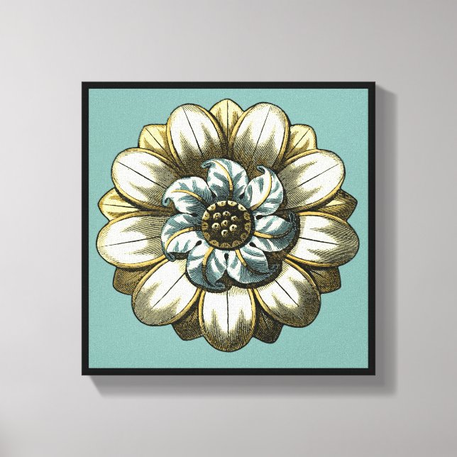 Ornate Blommigt Medallion on Light Blue Background Canvastryck (Framsida)