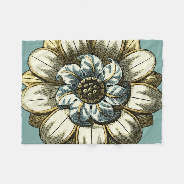 Ornate Blommigt Medallion on Light Blue Background Fleecefilt (Framsidan (Horisontell))
