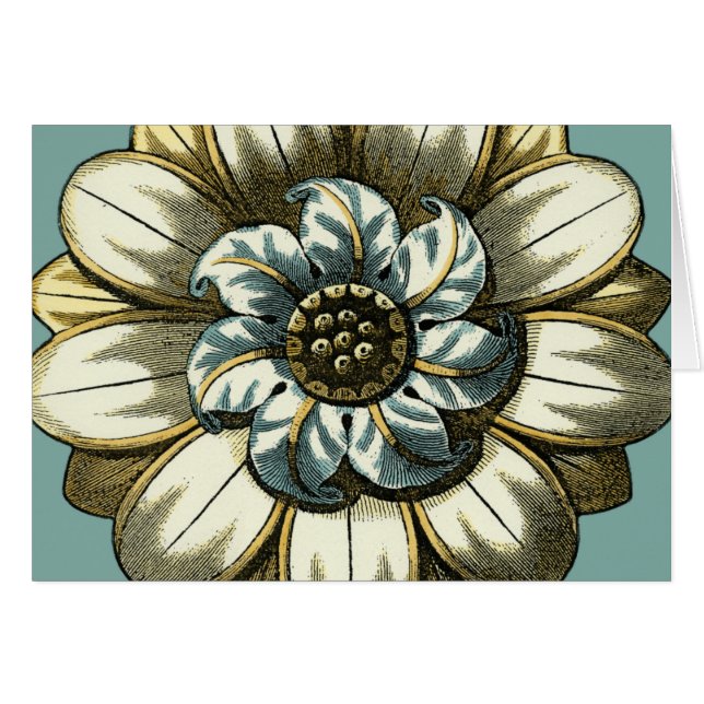 Ornate Blommigt Medallion on Light Blue Background Hälsningskort (Framsidan Horizontal)