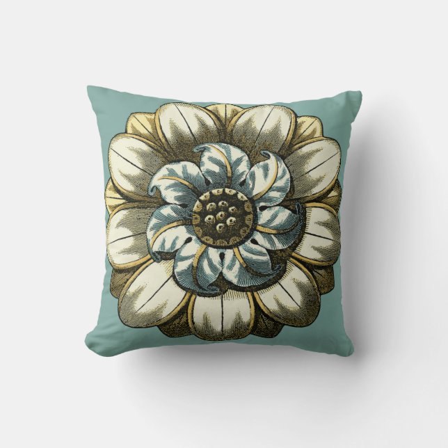 Ornate Blommigt Medallion on Light Blue Background Kudde (Framsida)