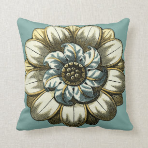 Ornate Blommigt Medallion on Light Blue Background Kudde