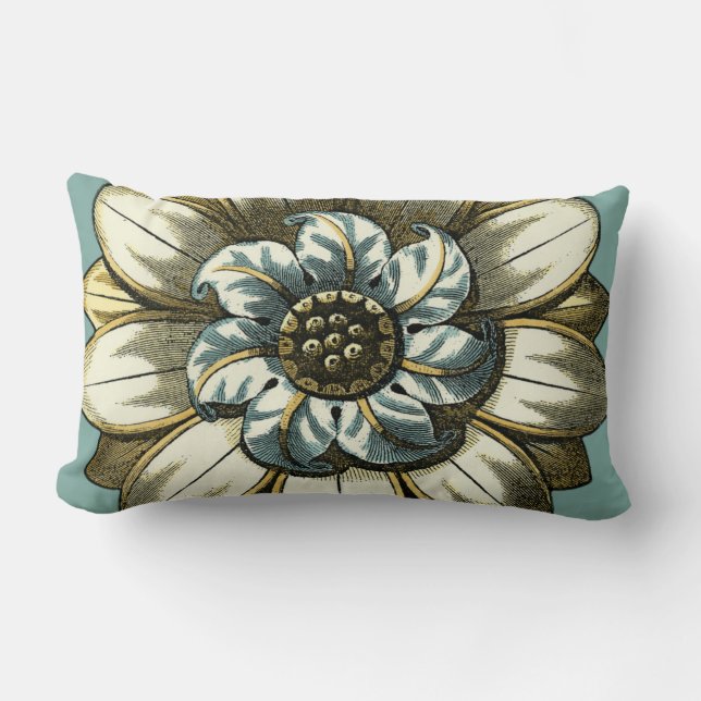 Ornate Blommigt Medallion on Light Blue Background Lumbarkudde (Framsida)