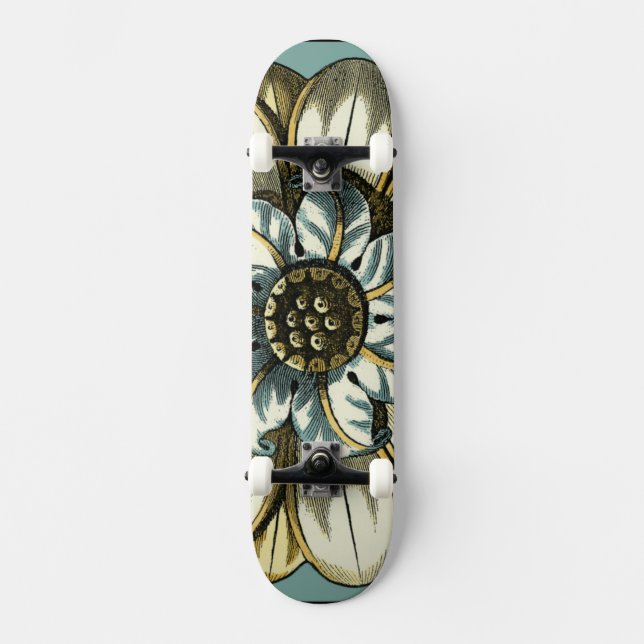 Ornate Blommigt Medallion on Light Blue Background Mini Skateboard Bräda 18,5 Cm (Framsida)