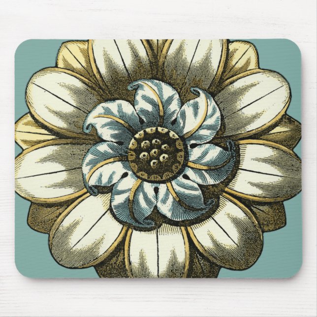 Ornate Blommigt Medallion on Light Blue Background Musmatta (Framsidan)
