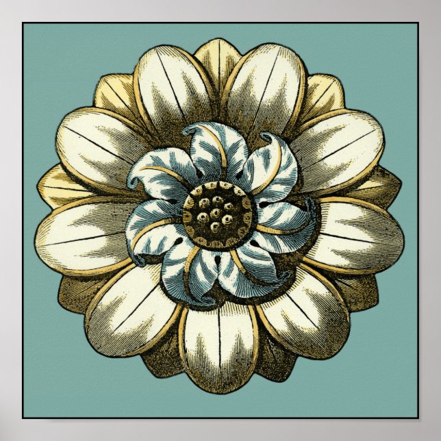 Ornate Blommigt Medallion on Light Blue Background Poster (Framsidan)