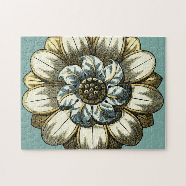 Ornate Blommigt Medallion on Light Blue Background Pussel (Horisontell)