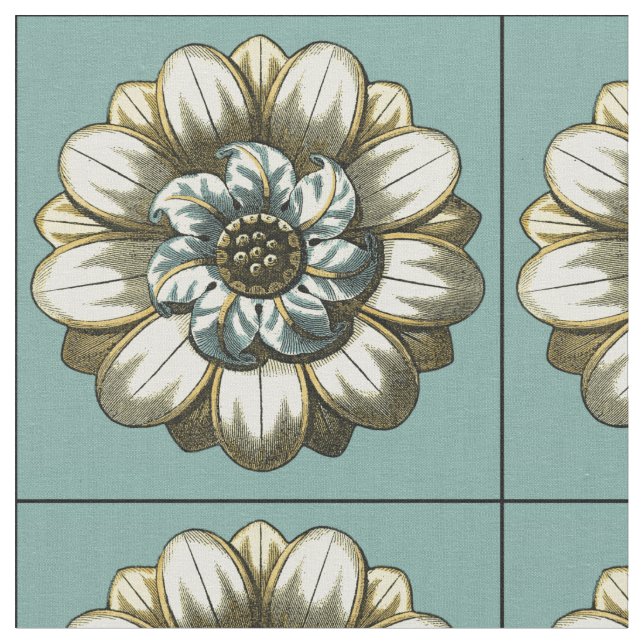 Ornate Blommigt Medallion on Light Blue Background Tyg (Närbild)