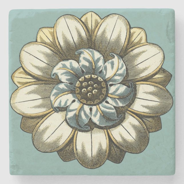 Ornate Blommigt Medallion on Light Blue Background Underlägg Sten (Framsidan)