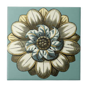 Ornate Blommigt Medallion på ljusblå bakgrund Kakelplatta
