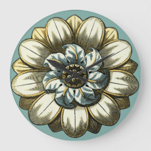 Ornate Blommigt Medallion på ljusblå bakgrund Stor Klocka