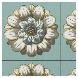 Ornate Blommigt Medallion på ljusblå bakgrund Tyg