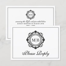 Ornate Blommigt Monogram Black White Bröllop