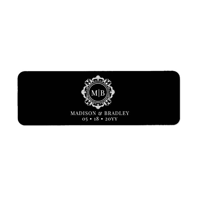 Ornate Blommigt Monogram Bröllop Cigar Band-etiket Returadress Etikett (Framsidan)