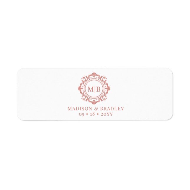 Ornate Blommigt Monogram Bröllop Cigar Band-etiket Returadress Etikett (Framsidan)