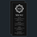 Ornate Blommigt Monogram Bröllop Elegant Black Whi Meny<br><div class="desc">Svartvit meny för ornate Blommigt Monogram Bröllop Elegant innehåller personligens monogrammade initialer i elegantens skripttypografi omgiven av en dekorerad blommigt ram och anpassningsbar textövertäckning. Lägg till lite stil och sofistikering till din bröllop-matupplevelse med dessa krävande menyer. Skapat av Evco Studio www.zazzle.com/store/evcostudio</div>