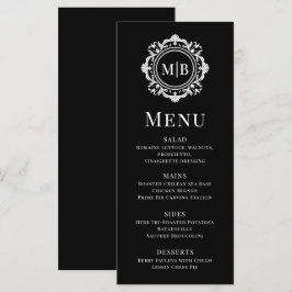 Ornate Blommigt Monogram Bröllop Elegant Black Whi Meny