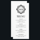 Ornate Blommigt Monogram Bröllop Elegant Black Whi Meny<br><div class="desc">Svartvit meny för ornate Blommigt Monogram Bröllop Elegant innehåller personligens monogrammade initialer i elegantens skripttypografi omgiven av en dekorerad blommigt ram och anpassningsbar textövertäckning. Lägg till lite stil och sofistikering till din bröllop-matupplevelse med dessa krävande menyer. Skapat av Evco Studio www.zazzle.com/store/evcostudio</div>