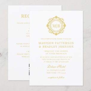 Ornate Blommigt Monogram Bröllop Elegant Guld Inbjudningar
