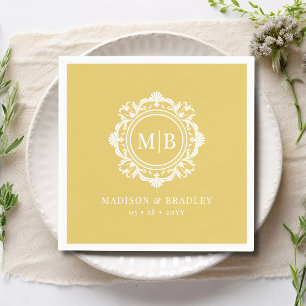 Ornate Blommigt Monogram Bröllop Elegant Guld Pappersservett