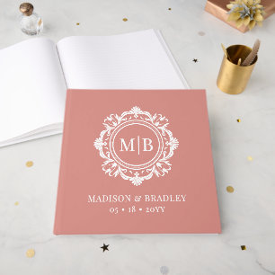 Ornate Blommigt Monogram Bröllop Elegant Ro Guld Gästböcker