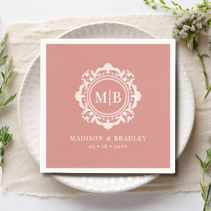 Ornate Blommigt Monogram Bröllop Elegant Ro Guld Pappersservett