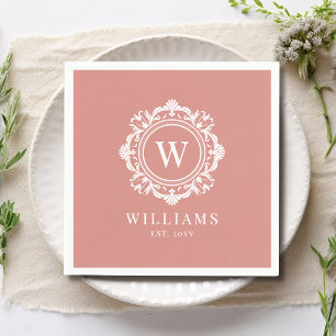 Ornate Blommigt Monogram Bröllop Elegant Ro Guld Pappersservett