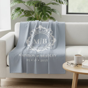 Ornate Blommigt Monogram Bröllop Elegant Silver Fleecefilt